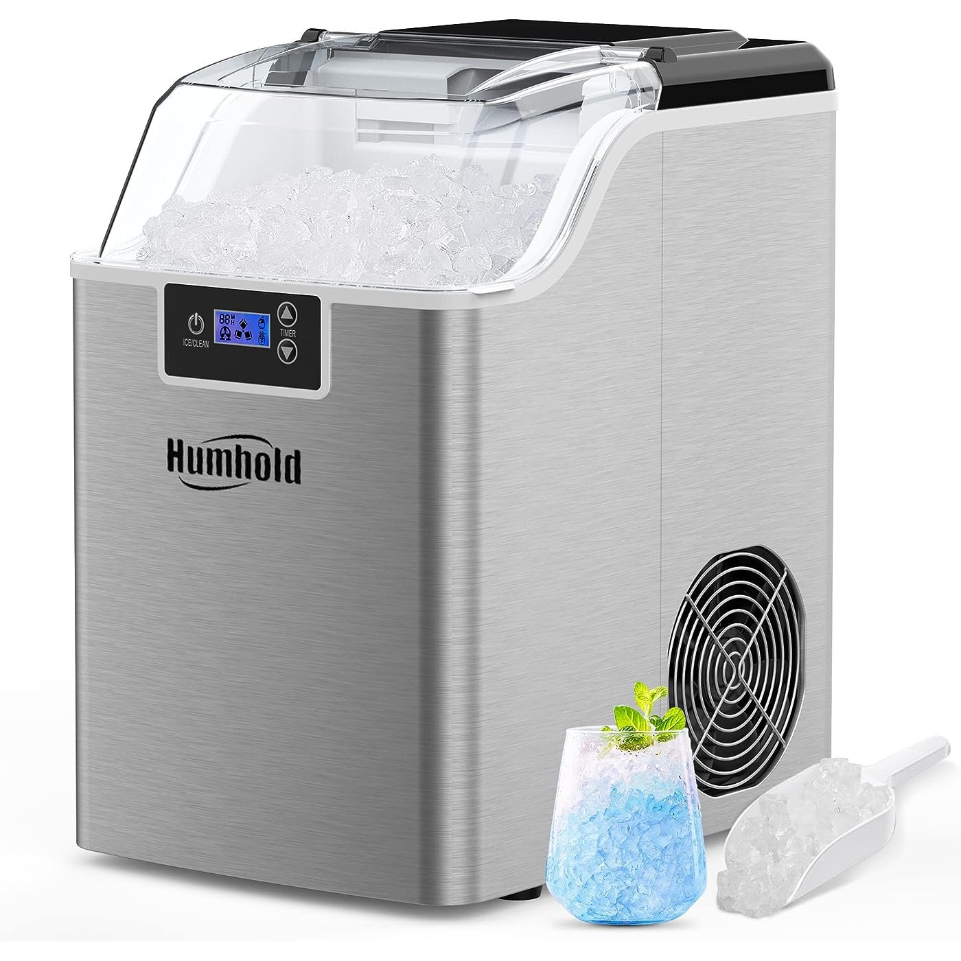 HUMHOLD Nugget Ice Maker Countertop, 44Lbs Pebble Ice Per Day